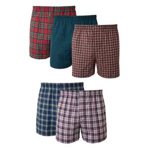 lot 10190 image: Hanes Mens Tagless Boxer With Exposed Waistband Multi-Packs, 5 Pack - Assorted Plaid, Large