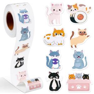lot 10191 image: Qeeenar 500 Pcs Cat Stickers Roll, Cute Reward Animals for Kids Party