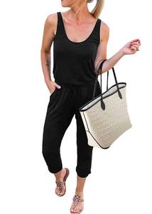 lot 10209 image: KIRUNDO Women 2026 Summer Jumpsuits Casual Sleeveless Drawstring Elastic Waist Romper Vacation Cruise Airport Travel Outfits(Black, X-Large)