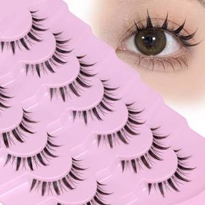lot 10212 image: False Eyelashes Wispy Manga Lashes Natural Look Japanese Anime Lashes Manhua Effect Look Like Individual Clusters Spiky Cosplay Eyelashes with Clear Band 7 Pairs Pack by EYDEVRO