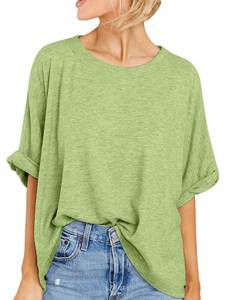 lot 10214 image: Women Oversized T-Shirt Summer Casual Short Sleeve Loose Tee Tops Light Green, size large