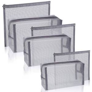 lot 10217 image: Boao 6 Pcs Mesh Zipper Bags for Travel Toiletries Makeup,Gray