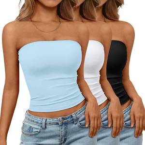 lot 10219 image: Trendy Queen Womens 3 Pack Strapless Tube Tops Black,White,Baby Blue XL