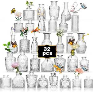 lot 13625 image: Glass Bud Vase Set, 32-Piece Clear