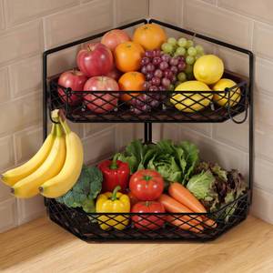 lot 13658 image: Yelinkws 2-Tier Corner Fruit Basket with Banana Hooks