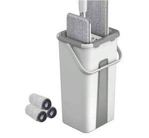 lot 13661 image: Hand Free Flat Floor Mop And Bucket Set For Professional Home Floor Cleaning System With 3PCS Washable Microfiber Pads For Hardwood Dust And Dirt Removal, Wet And Dry Use, Spin Mop