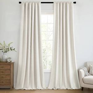 lot 17416 image: MIULEE 100% Blackout Back Tab Pleat Linen Curtains 50Wx90L