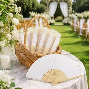 lot 17424 image: Quzzil 51-Piece Bamboo Folding Fans with Storage Basket