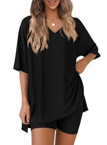 lot 18194 image: PRETTYGARDEN Womens 2 Piece Lounge Short Set, Black, L
