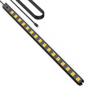 lot 19662 image: HHSOET 16 Outlet Long Power Strip, 12 Gauge Extension Cord. Yellow, 10FT.
