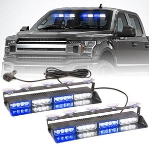 lot 19710 image: PKINGLAKE 2 in 1 LED Emergency Dash Strobe Light Bar FrontRear Windshield Safety Flashing Warning Hazard Interior Lights for Construction Vehicles Trucks (2x14 inch, BlueWhite)