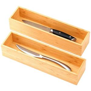 lot 19720 image: Umilife Bamboo Kitchen Drawer Organizer, Extra High Silverware Tray, Flatware Cutlery Storage Box, Multi-Use Holder in Office, Bathroom, Pantry - 12x3x2.5 (Set of 2)