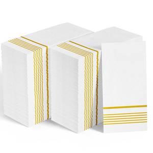 lot 19759 image: 600 Paper Dinner Napkins, 2 Ply Gold and White Guest Hand Towels for Party