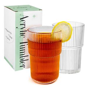 lot 19766 image: REALWAY 17oz Ribbed Plastic Glasses, Unbreakable Acrylic Drinking Cups �� Clear, Reusable, Dishwasher Safe, Stackable Tumblers for Kitchen & Parties �� Set of 12