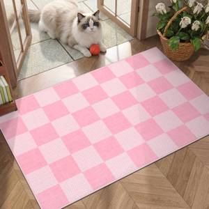 lot 19770 image: GarveeHome Checkered Pink 5x7 Washable Girls Rug Bedroom Dinning Room