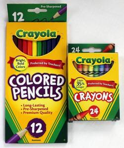 lot 20074 image: 12ct Crayola Colored Pencils Pre-Sharpened & 24ct Crayola Crayons Basic Bundle