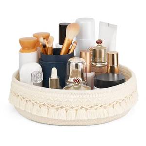 lot 20081 image: Mkono Makeup Perfume Organizer, Boho Decor Macrame Storage Basket, Ivory
