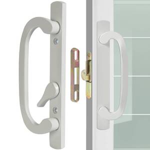 lot 20085 image: ACEPLANET Offset Position Non-Keyed Sliding Patio Door Handleset with Mortise Lock, 45° Keyway, 3-1516 H.C., Fits 1-38 to 2-14 Thick Doors, No-Handed, White Diecast