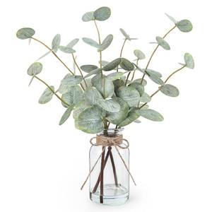 lot 20097 image: Bessol Artificial Eucalyptus Stems in Glass Vase with Faux Water, 13.5 Fake Plants for Home Decor, Coffee Table Centerpieces, Office, Bathroom & Farmhouse - Green Faux Plants Decorations