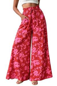 lot 20134 image: YOCUR Women Summer Pants Wide Leg Flowy Palazzo Pants Red Printed M