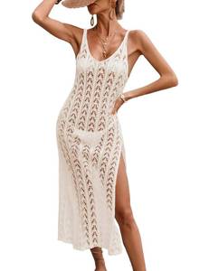 lot 20141 image: BreathSunny Beach Swimsuit Cover Up for Women White Crochet Bathing Bikini Mesh Knit Coverups Vacation Summer Long Dress 2026 One Size