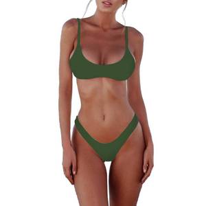 lot 20157 image: SherryDC Womens Solid Scoop Neck Push up Padded Brazilian Thong Bikini Swimsuit Army Green,M