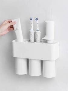 lot 20170 image: FLAUVEL Wall-Mounted Toothbrush and Toothpaste Holder - Self-Draining Design, Easy Installation, Space-Saving, White (Triple - Three Magnetic Cups)