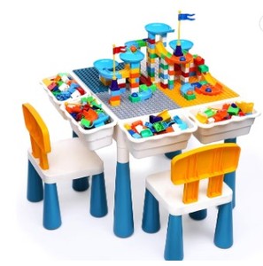 lot 1602 image: YY.LANDTOYS Building Blocks Play Table Chairs Set Marble Run 201 Pieces