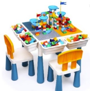 lot 19757 image: Y.LANDTOYS Building Blocks Play Table Chairs Set Marble Run 201 Pieces