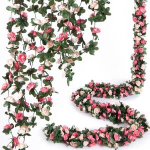lot 1001 image: PONKING Artificial Flower Garland Rose Vine 8.2FT Pink 8-Pack