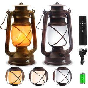 lot 1640 image: 2 Pack Bronze Vintage 4 Modes Rechargeable Lanterns with Remote Control