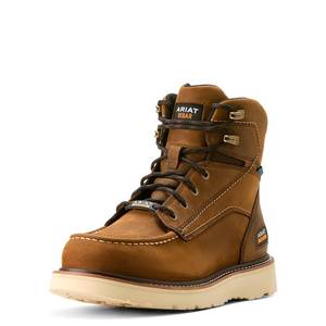 lot 1643 image: ARIAT Mens Rebar Wedge Moc Toe 6 Waterproof Work Boot, Distressed Brown, 12