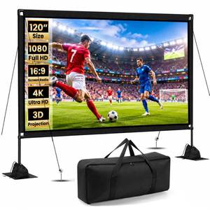 lot 1644 image: A 120 inch Projector Screen with Stand, 169 4K HD Portable Outdoor Indoor Movie Screen, Lightweight Projection Screen with Carry Bag & Sandbag for Backyard, Home Theater, Camping