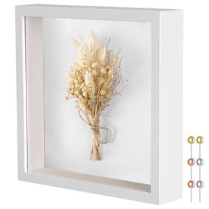 lot 1646 image: Califortree 8x8 Shadow Box Frame with Soft Linen Back - Metal Push Pins Included, Memory Box Display Case for Memorabilia Flower Awards Medals Wedding Photos, White