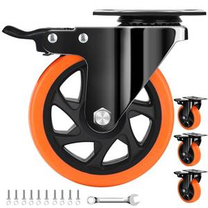 lot 1662 image: QNCZ 5 Inch Caster Wheel with Dual Brake, Heavy Duty, Silent, Set of 4