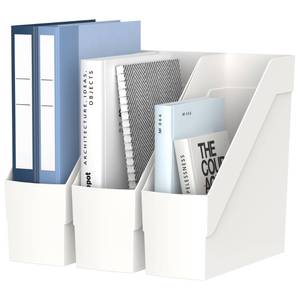 lot 1668 image: Delifox 3 Pack Magazine Rack, Plastic File Folder Bin Desk Organizer, White