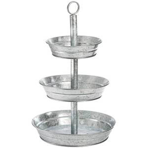 lot 1677 image: Okllen 3 Tier Serving Tray, Galvanized Metal Cupcake Stand Vintage Dessert Appetizer Stand, Rustic Home and Garden Display Stand for Country Farmhouse, Kitchen, Indoor, Outdoor Use