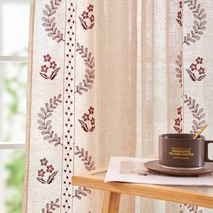 lot 1681 image: jinchan Floral Linen Curtains 84 Inch Farmhouse Back Tab 2 Panels