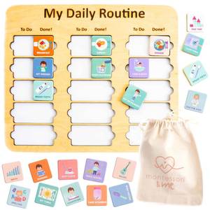 lot 1686 image: Wooden Toddler Routine Chart Ages 3-6 �� Daily & Bedtime Routine Chart, Visual Schedule Board for Kids, Montessori-Inspired Visual Schedule for Kids Daily Routine