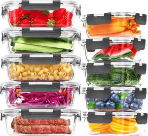 lot 1691 image: A 10-Pack Large Glass Meal Prep Containers, Food Storage Containers with Lids
