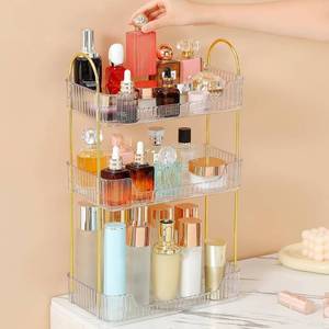 lot 1693 image: Aveniee Bathroom Counter Organizer, 3 Tier Perfume Skin Care Countertop Storage Shelf, Vanity Makeup Tray for Cosmetic Skincare Lotion,Clear