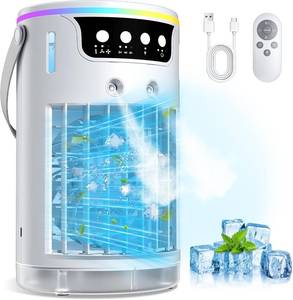 lot 1694 image: Portable Air Conditioners, Personal Evaporative Air Cooler 1200ML with Ice Cooling Mist Fans That Blow Cold Air Like AC Mini AC Unit for Bedroom, Home Office Desk and Car RV (White)