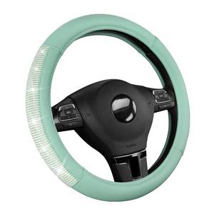 lot 1702 image: PIC AUTO Steering Wheel Cover, Mint Bling Rhinestone Diamond & Matching Leather Design, Fits 14.5-15.5 Inch Steering Wheels, Anti-Slip Car Steering Cover with Secure Grip for Women and Girls