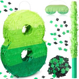 lot 1708 image: WinnerWhy Number 8 Pi�ata 16 Inch Green Birthday Pi�ata Stick Blindfold