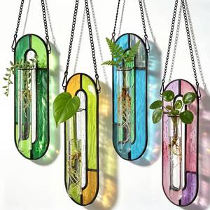 lot 1709 image: Yalikop 4 Pcs Window Propagation Stations Vases Hanging Stained Glass Plant