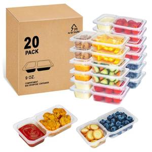 lot 1712 image: MACTANO Reusable Snack Containers with Lids, 9 oz Double Compartment Plastic Snack Pack Containers Portion Control Meal Prep Snack Boxes BPA Free 20 Sets for Work Travel School