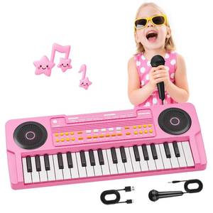 lot 1713 image: Upgraded 37 Keys Kids Piano Keyboard with Mic for 3 4 5 6 Boys Girls - Pink