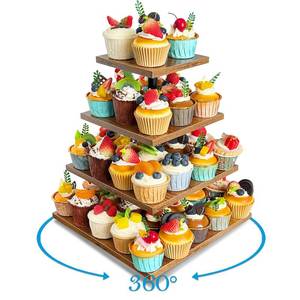 lot 1716 image: Umgozrz 4 Tier Cupcake Stand, Wooden Cupcake Holder Stand for 50 Cupcakes Rustic Cupcake Display Stand for Wedding, Birthday