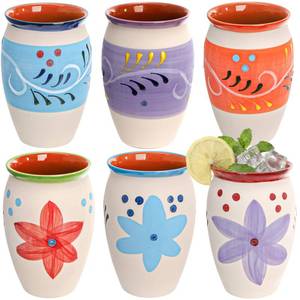 lot 1725 image: Covzoe 6 Pack 12 Oz Cantaritos Cups, Hand Painted Clay Dringking Cups