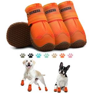 lot 2007 image: Hcpet Dog Shoes for Dogs, Dog Booties for Dogs, Anti-Slip Dog Boots & Paw Protectors for Hot Pavement Winter Snow Hiking with Reflective Straps Orange Size 2, 4PCS